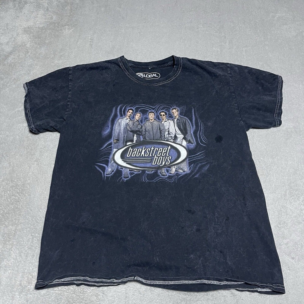 Backstreet‎ Boys Graphic T-shirt Women Medium Black Acid Wash Short Sleeve Music